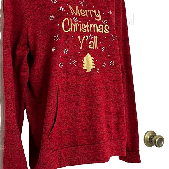Storybuk Christmas Hoodie Top sz L Studded Kangaroo Pocket Lightweight Red - Picture 3 of 9